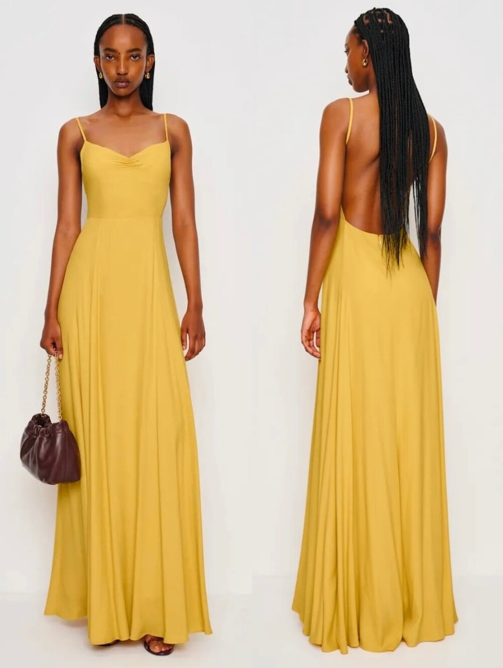 NWT REFORMATION Yellow Thistle Open Back Flowy Feminine Maxi Dress